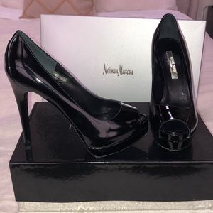 Ruthie Davis Black Patent Leather Peep Toe Pumps